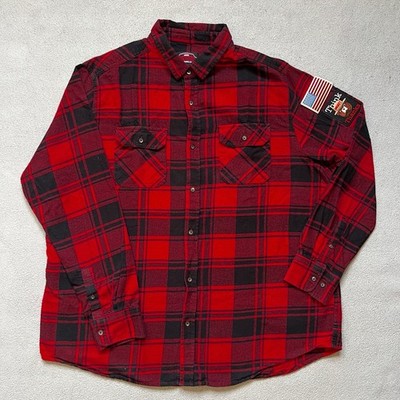 Angry Minnow Shirt Mens XXL Red Smokey The Bear USA Patch Flannel Plaid Buffalo