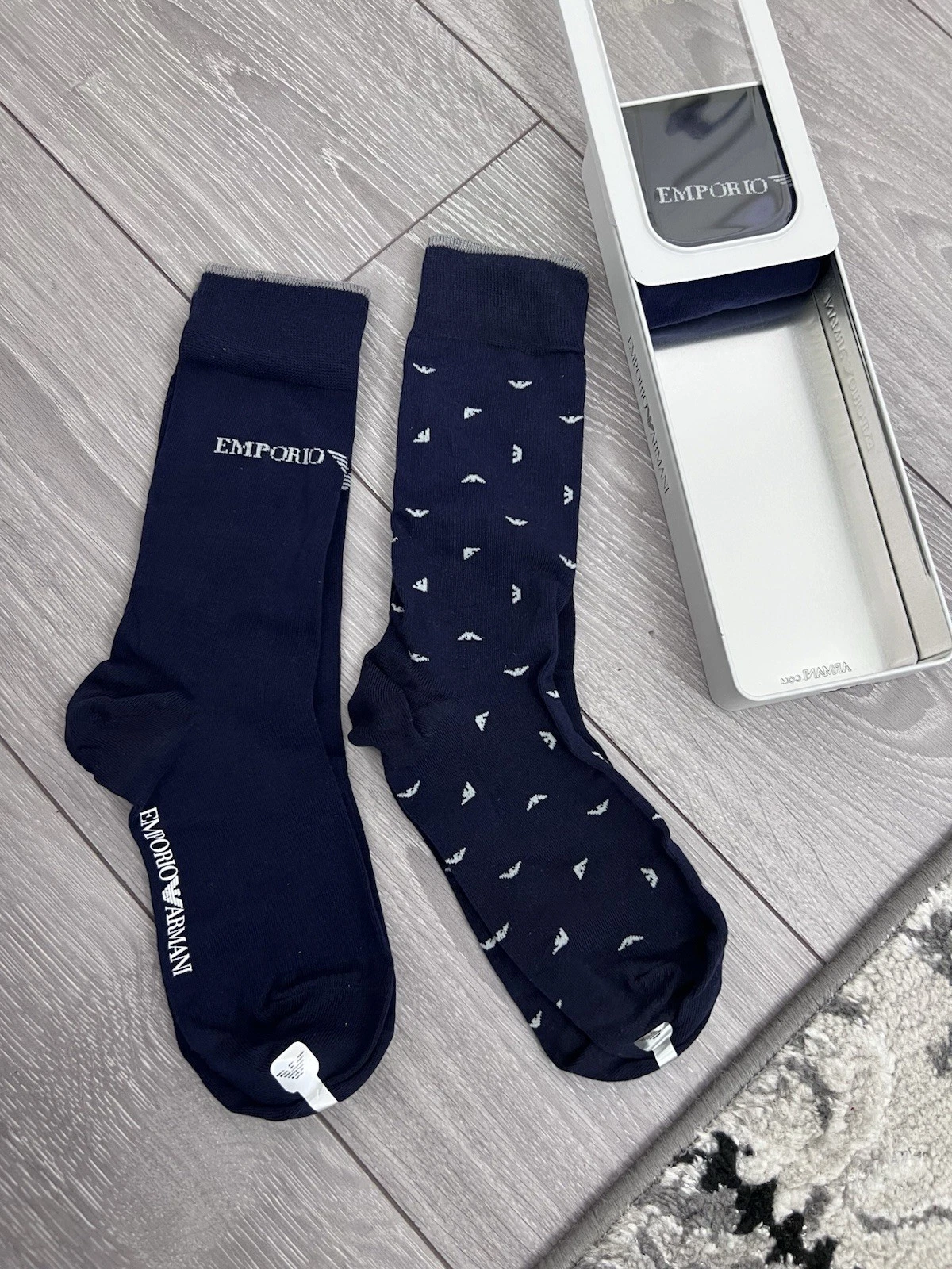 EMPORIO ARMANI MENS DESIGNER COTTON TIN BOX GIFT SET PACK SOCKS PACK OF 3 PAIRS