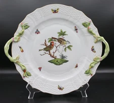 Herend Rothschild Birds Porcelain Handled Round Platter / Tray #1174/RO ~10 7/8"