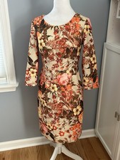 NWT Talbots Women's Size 2 Floral Sheath Dress 3/4 Sleeve Scoop Neck Autumn Fall