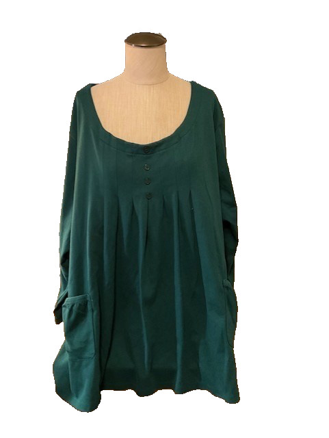 Roaman's Pullover Tunic Top Hunter Green 4X Pockets Pleats at the Front Long Sl