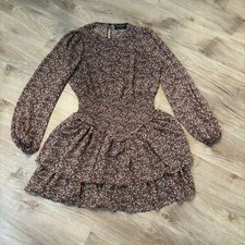 MINK PINK ruffle short mini dress long sleeve  rose burgandy black floral size M