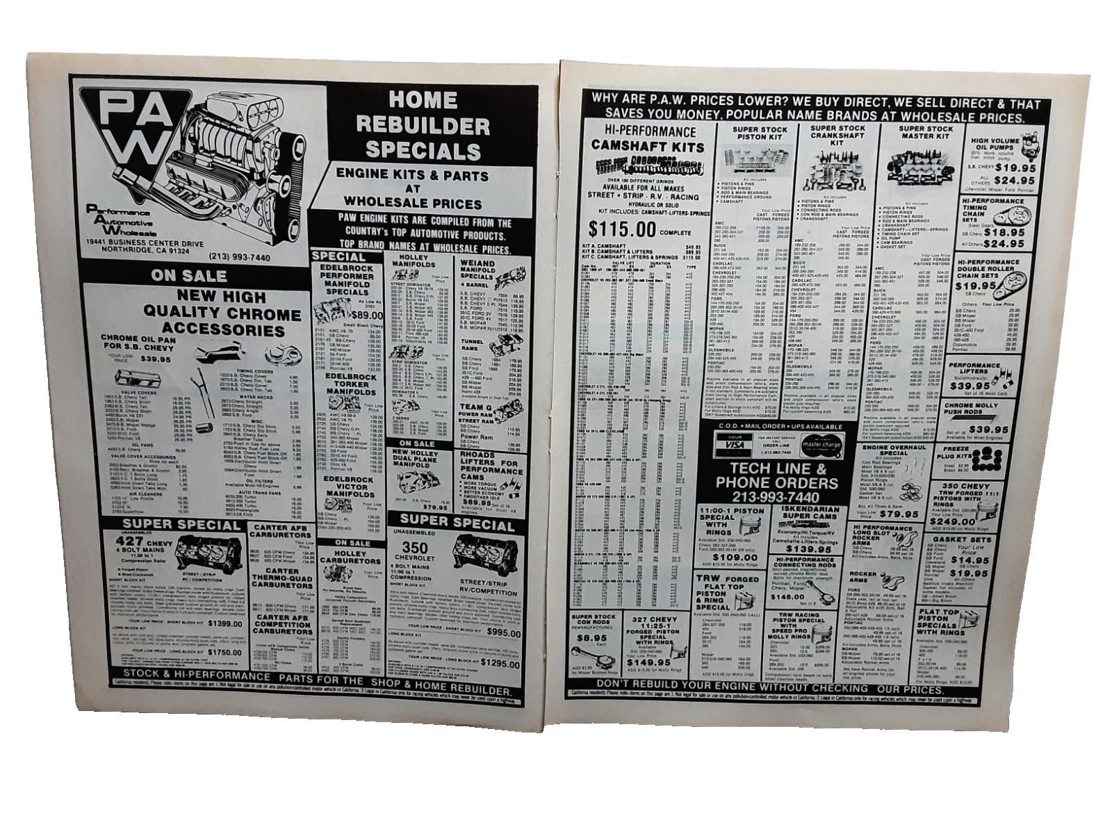 1984 PAW Automotive Warehouse Racing Engines Car Parts Vintage Ad