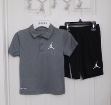 NWT 2pc Jordan Gray Polo Shirt  Black Shorts Set sz 5