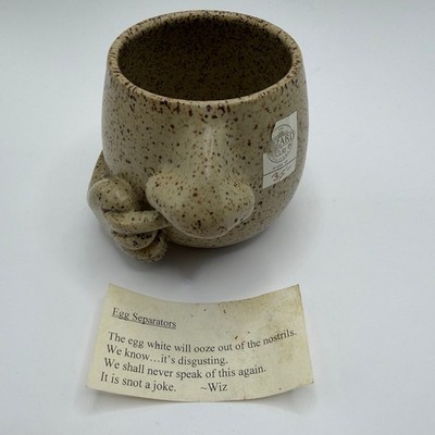 Wizard of Clay Pottery Nose Egg Separator Vintage Face Mug Bristol Signed 3.5''