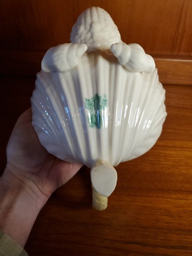 Belleek Ireland Yellow Neptune Teapot Shell Lid 5th Green Stamped 4 Cup Coastal - Picture 10 of 11