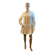 Sezane Women’s ivory Sol Dress Ecru Lace Embroidered Waist Long Sleeve Size 36