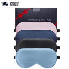 Total Blackout Silk Sleep Masks - 100 Mulberry with Adjustable Straps, 4-Pack