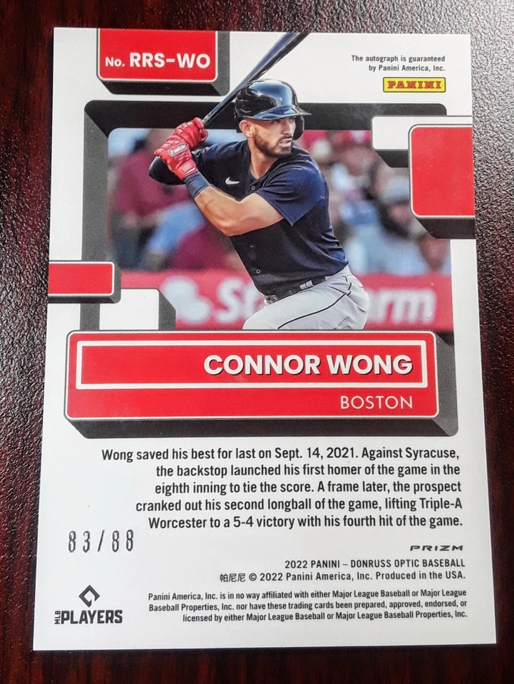 2022 Panini Donruss Optic BaseballGreen Mojo Prizm /88 Connor Wong #RRS-WO Auto - Image 2 of 2