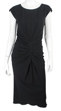 CHRISTIAN DIOR Black Crepe Pleated Ruching Cap-Sleeve Sheath Dress 38