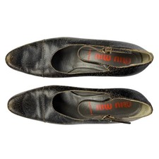 Vintage 2001 MIU MIU Size 37 Black Crackle Leather Mary Janes Kitten Heels Y2K