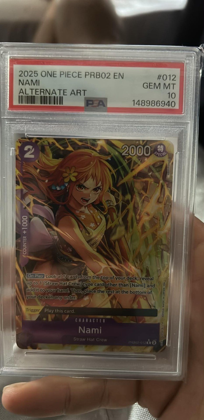 2025 ONE PIECE PRB02-012 EN ALTERNATE ART NAMI #012 PSA 10 GEM MINT