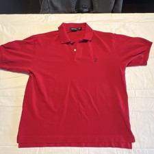 Nautica Red Men's Polo Shirt Size L Short Sleeve Embroidered Logo Button Knit
