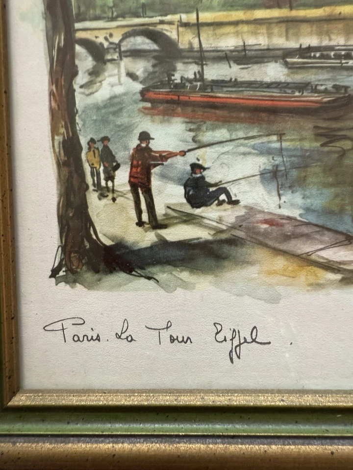 Litografía en acuarela francesa ARNO de París años 60 firmada impresión Eiffel Notre Dame Foto 4 de 4