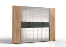 Denver 6 Door 4 Drawer Oak And Graphite Mirrored Wardrobe