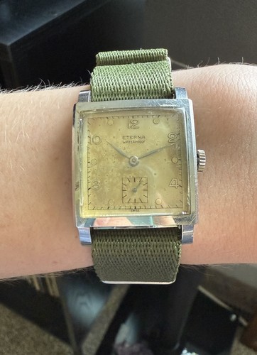Rarissimo orologio Eterna impermeabile sub secondi tank vintage anni '40 funzionante PATINA - Foto 5 di 5