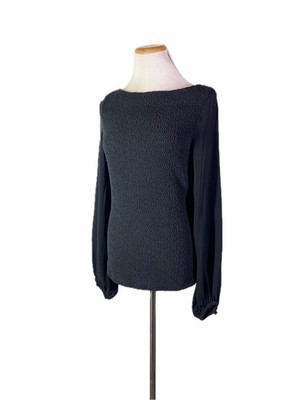 Linda Allard Ellen Tracy Size S? Black Scrunched Stretch Silk Top Long Sleeve