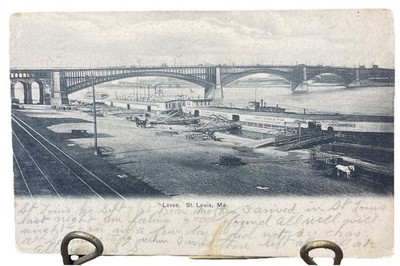 1906 St Louis Missouri Mo Levee Bridge River Train Tracks Boat