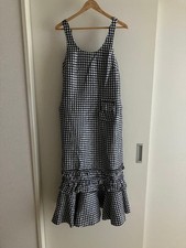GANNI Gingham Check Dress with Ruffle Hem, Size 34, S