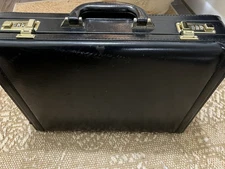 American Tourister Executive Leather Briefcase Attache Expandable Hard Case Blk