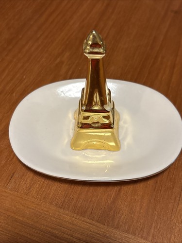 Sue Schlabach Jewelry trinket dish Gold Tone Eiffel Tower Paris Ring Holder 4" - Picture 3 of 4