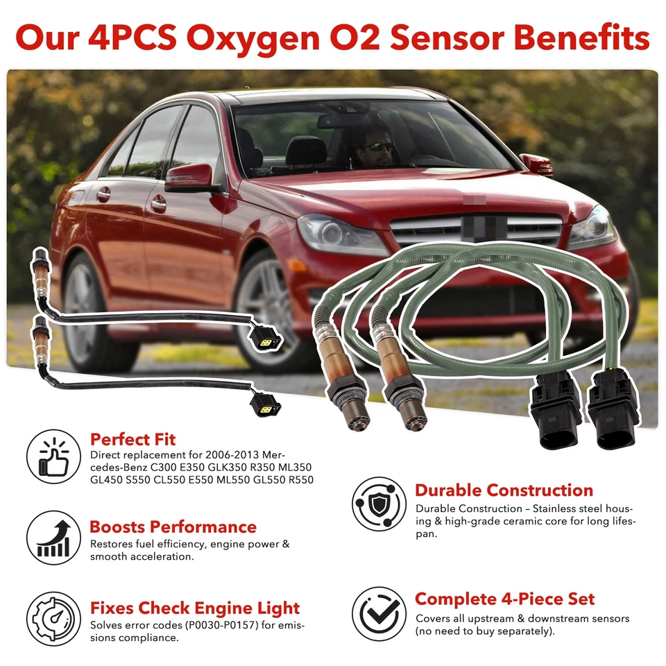 4 sensores de oxígeno O2 ascendentes y descendentes para Mercedes-Benz GLK350 C300 E350 0035427018 Foto 2 de 4