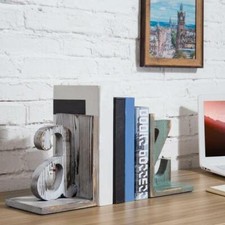 Shabby Chic Decorative Vintage White Blue Wood Alphabet Bookends Book Organizer