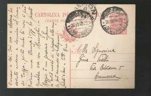 Italien Königreich Postkarte. 10 c. (18) - Viaggiata 1918 - Da Reggio Emilia