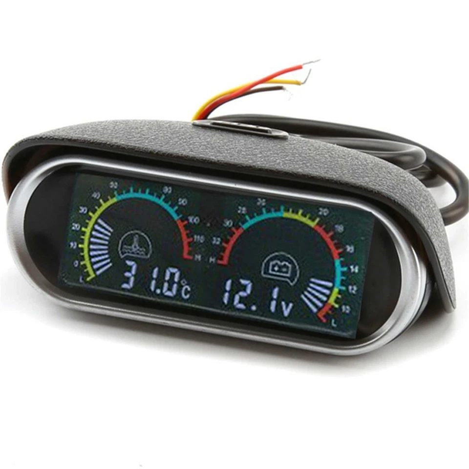Voltímetro LCD 2 en 1 medidor de temperatura del agua sensor de temperatura del motor para automóvil motocicleta Foto 2 de 4