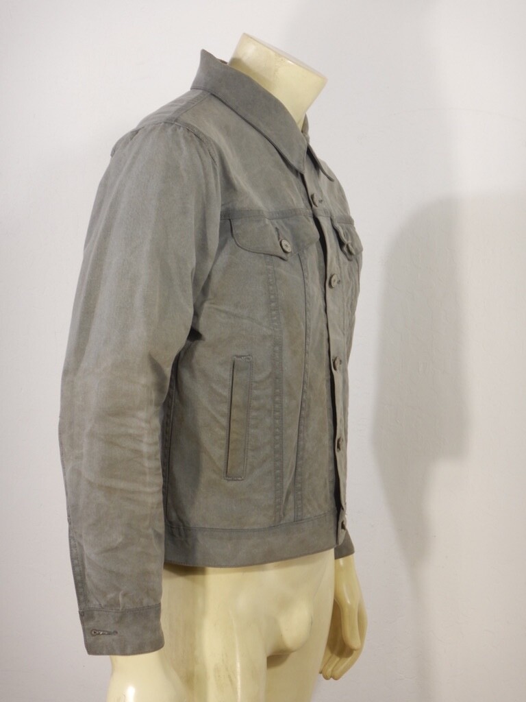 GUSTIN Grey Waxed Canvas Cotton Trucker Jacket CREASE LINES Size