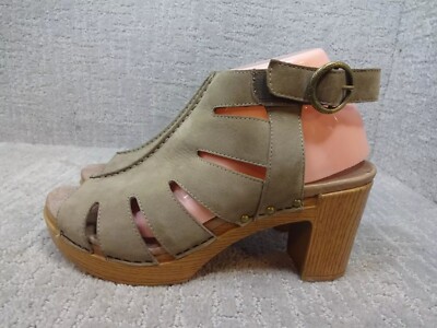 Dansko Demetra Women's Size 41/10 Taupe Leather Block High Heel Platform Sandals
