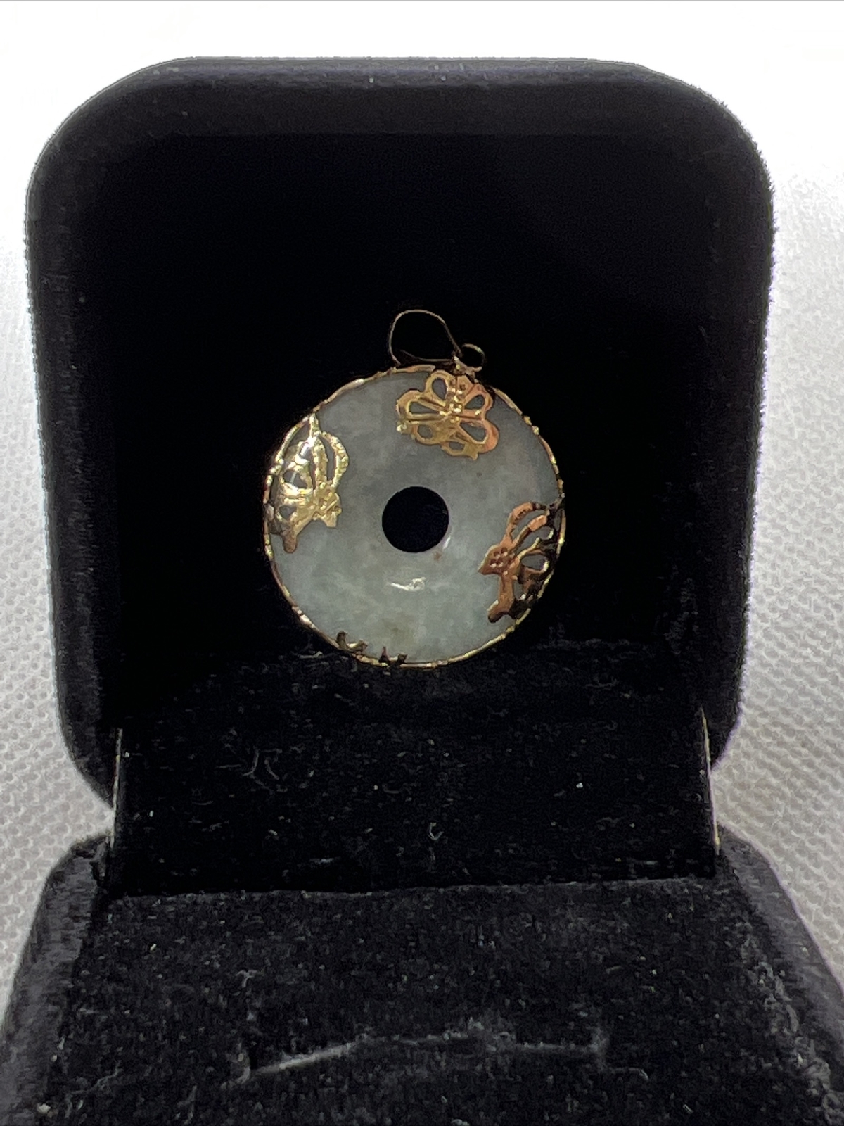 Solid 14K Yellow Gold Round Green Jade Charm Pend… - image 10