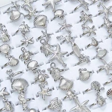 Wholesale 20/30pcs Mix Marine Animals Rings Adjustable Silver Plated Jewelry Lot