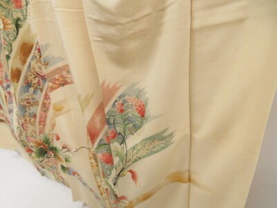 5025T04z780 Vintage Japanese Kimono Silk TSUKESAGE Flowers Sand