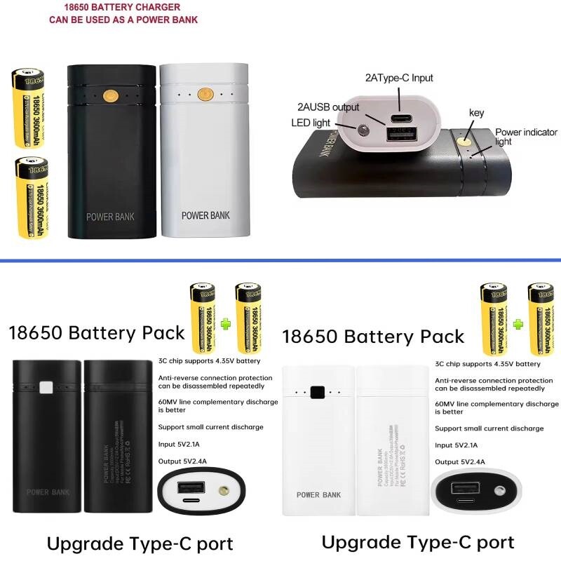 For 2*18650 Battery Slot Case Charging Box Holder DIY Power Bank Shell 5V 2A