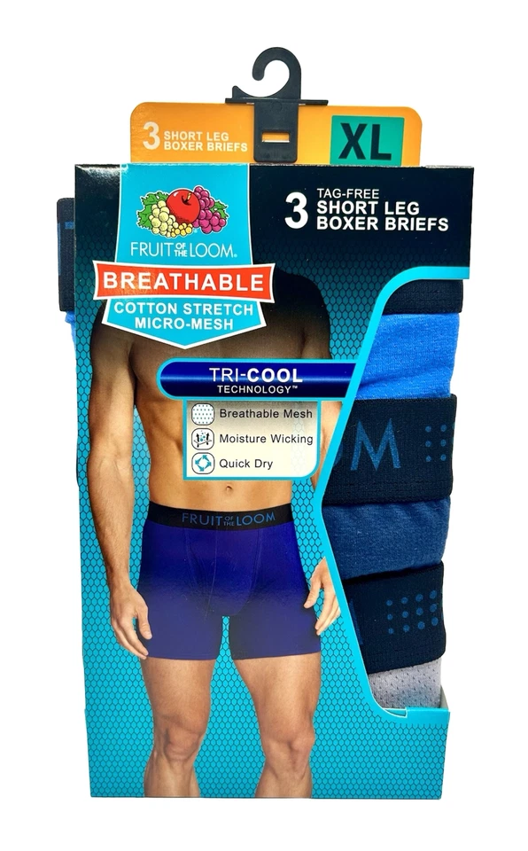 New Fruit of The Loom Men's 3 Pack Cotton Stretch Boxer Briefs Sizes S, M, L, XL - Image 3 of 4