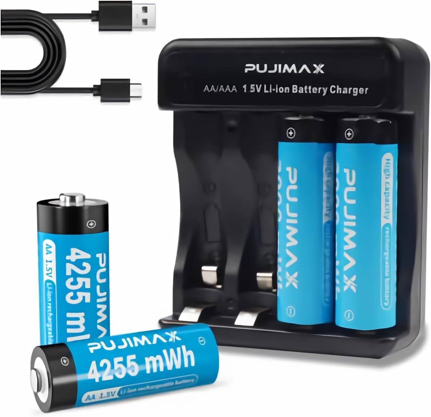 4Pack AA Batteries-Lithium Batteries with 4Bay Charger,High Capacity 4225 Mwh Re-image