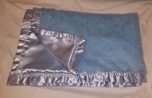 Small Wonders Soft Minky Lovey Blanket Light Solid Blue Satin Trim Back Swirl - Picture 4 of 12
