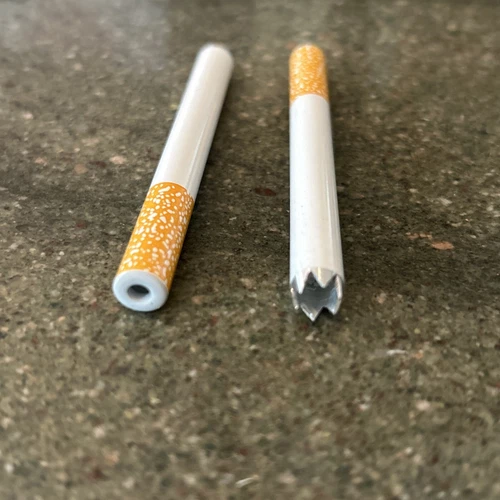 Cigarette Style Glass Look Tobacco Smoking Herb Flower Hand Pipes Roach Clip 5x