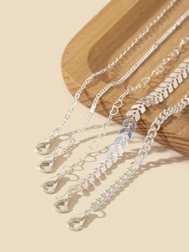 5-Piece Boho Beach Party Anklet Set, Simple Fashion Chain Anklets - Picture 2 of 4