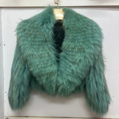 Women Cotton Raccoon Fur High Waisted Woven Large Lapel Short Genuine Fur Jacket