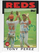 Autographed TONY PEREZ Cincinnati Reds 1986 Topps Card #85 with COA