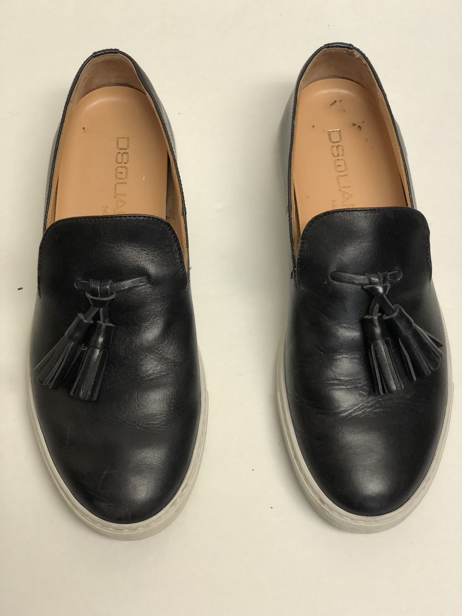DSQUARED2 Pre-owned Men Black Leather Slip On Shoes Sneakers  display picture 3