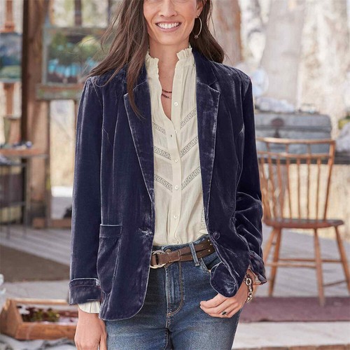 Women's Office Coat Solid Shawl Collar Button Velvet Blazer - Bild 9 von 15