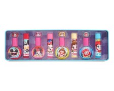 Disney Emoji Lip Smacker 4 Lip Gloss, 4 Nail Polish  4 Ring 12 Pcs Set Blue Tin