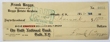 1914 Check, Frank Boggs Potato Graders, Bath National Bank, NY, R.C. Charnock