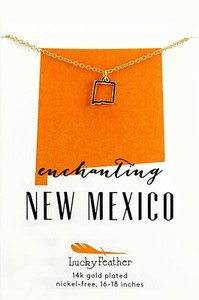 Authentic New Mexico - Lucky Feather State Necklace 14k Gold Plated State Love