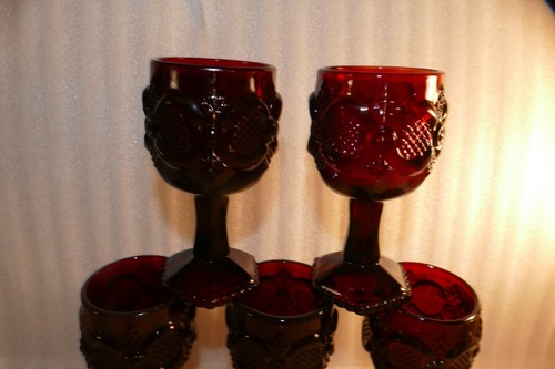 Vintage Ruby Red Glass Avon Cape Cod Wine Glass Goblets 4 1/2" 4.5" Set Of 5 - Picture 2 of 12