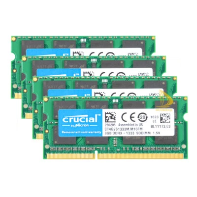 32GB RAM Crucial 4X 8GB 2Rx8 PC3-10600S DDR3 1333 1.5V SODIMM Laptop-Speicher #