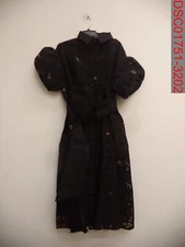 Tear Qty 5 NbyNancy Women BlackSemiSheerBeltedPuffSleeveButtonDress S XL T13908C